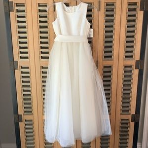 David’s Bridal Ivory Satin Flower Girl Dress NWT